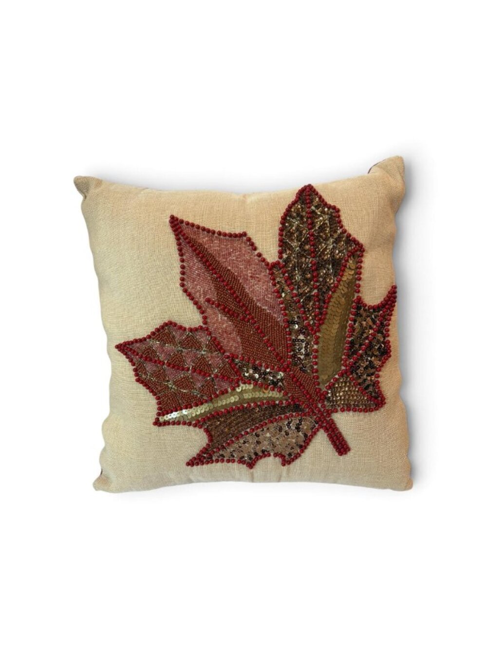 Pier 1 Imports Fall Beaded Sequin Maple Leaf Throw Pillow - Harvest Fall Decor